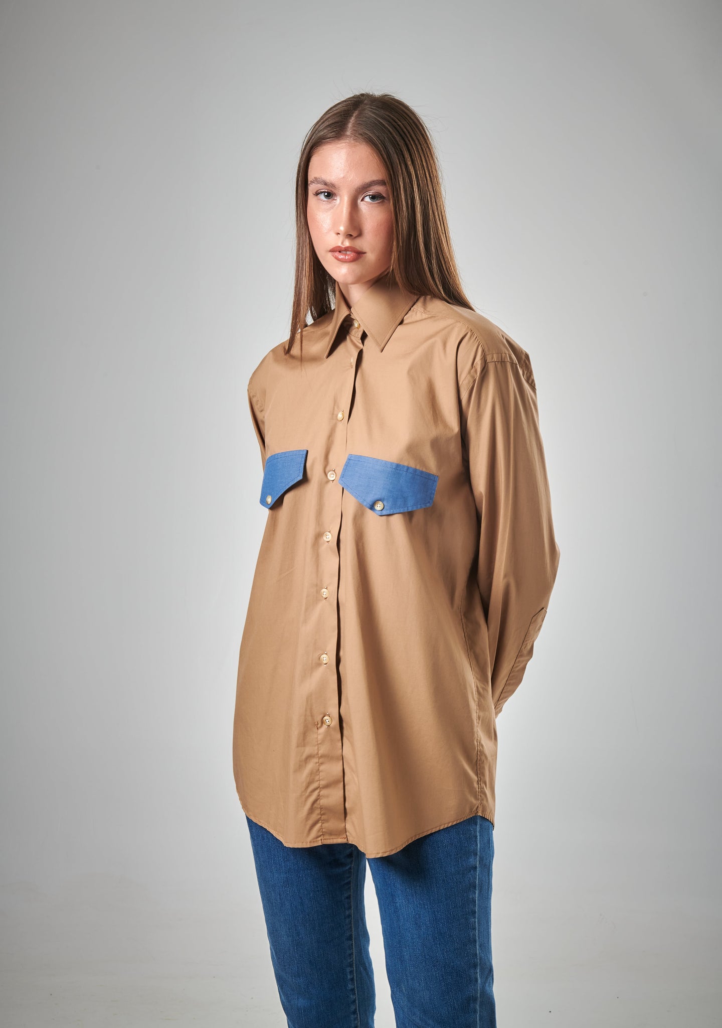 Classic Pocket Button-Up in Beige