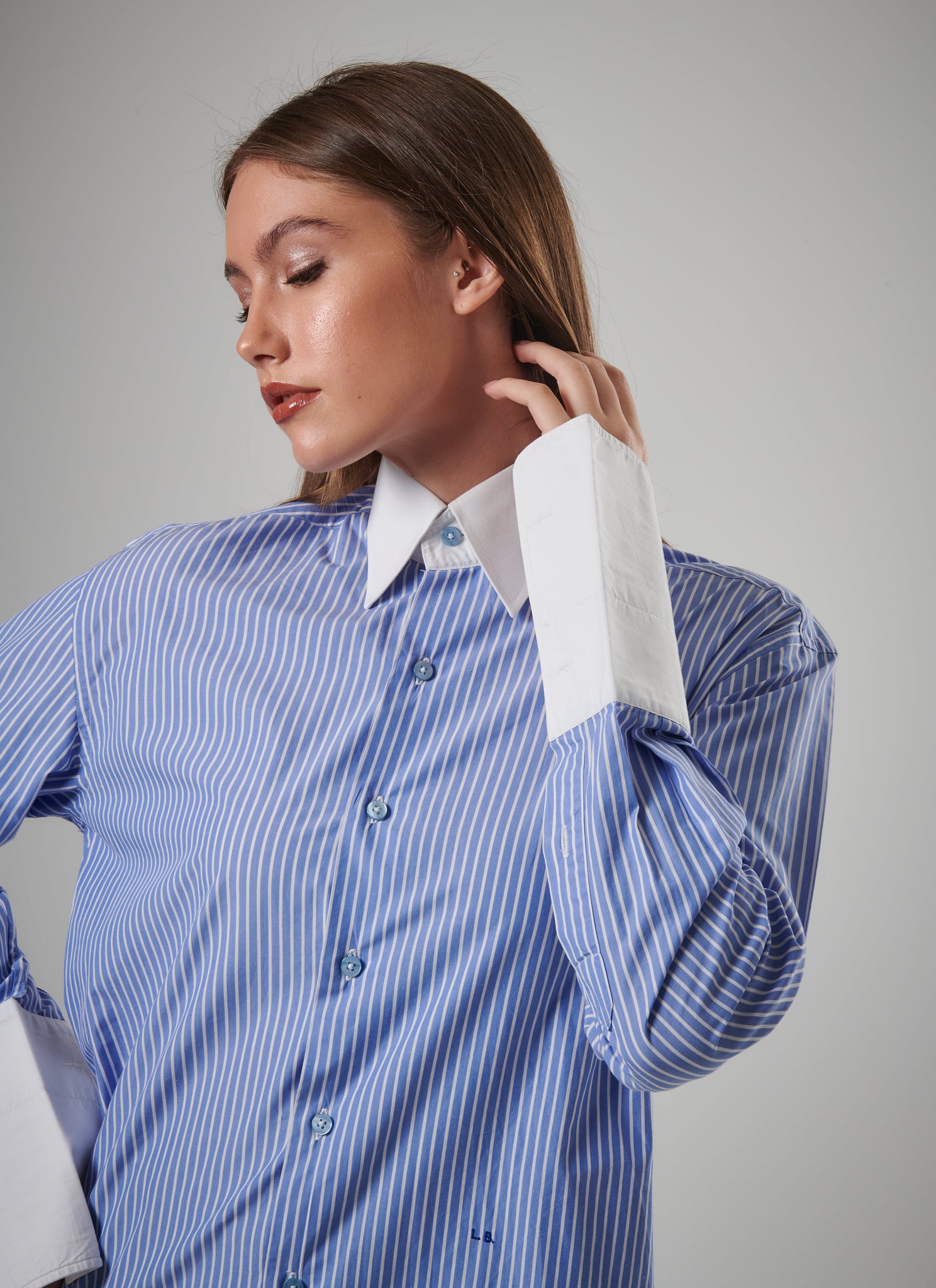 Signature Button-Up in Blue with White Stripes