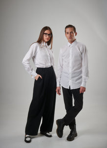 Signature Button-Up in White Silk Cotton