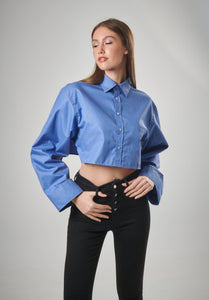Crop top Button-Up in Check Blue