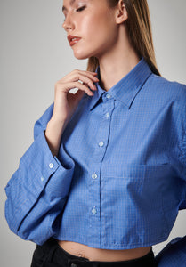 Crop top Button-Up in Check Blue