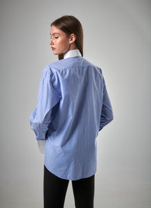 Signature Button-Up in Blue with White Stripes