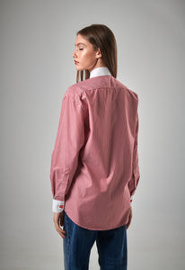 Classic Pocket Button-Up in Red Sripes with White Details