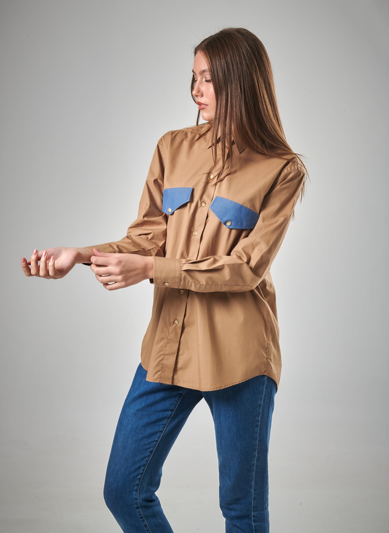 Classic Pocket Button-Up in Beige